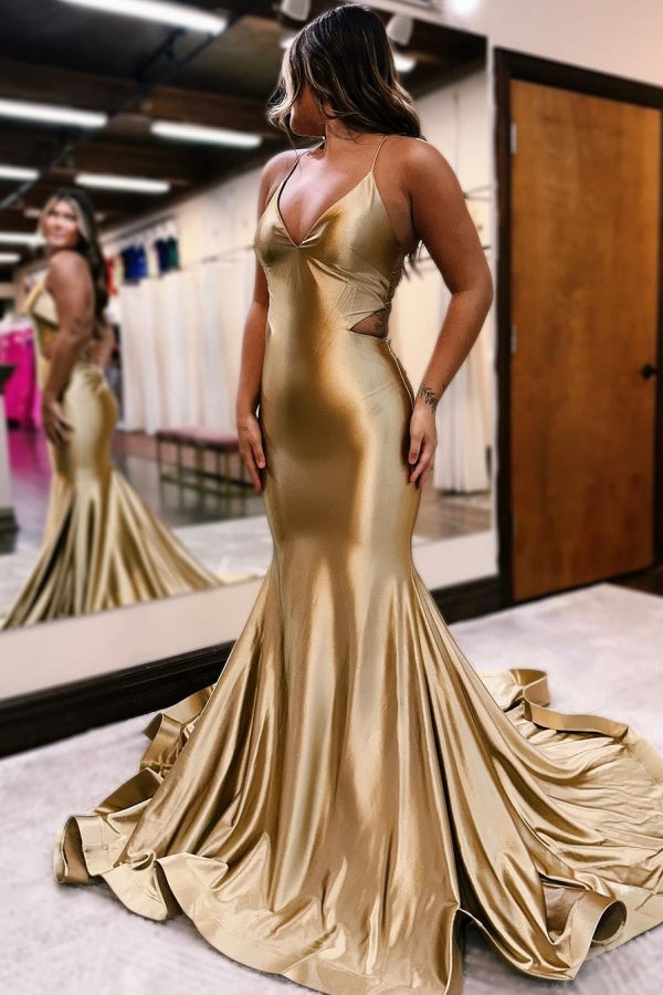 Vestidos Elegantes Longos de Sereia com Decote em V e Costas Descobertas para Baile Formal