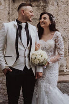 Long Sleeve Mermaid Lace Wedding Dress With Sweetheart Neckline
