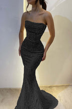 Chic Strapless Long Mermaid Prom Dress With Sequins Custom Colors And Sizes