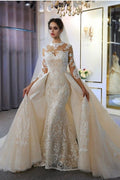 Floor Length A Line Sweetheart Long Sleeves Wedding Dress With Appliques Lace