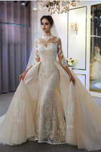Floor Length A Line Sweetheart Long Sleeves Wedding Dress With Appliques Lace