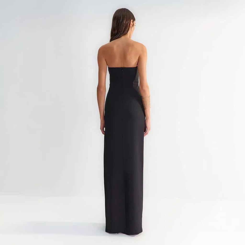 Abito da Prom senza Spalline con Scollo a Cuore e Motivo Girasole
