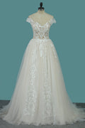 Romantic Ruffles A Line Lace Wedding Dress Bateau Neckline With Tulle Appliques