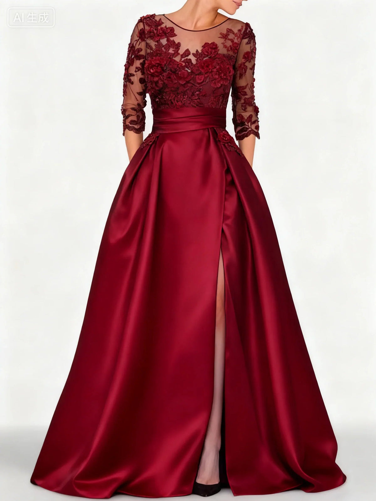 Vestido formal elegante em cetim preto bordado