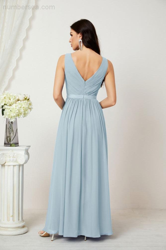 Abiti lunghi da damigella in chiffon da donna, linea a, senza maniche, abito formale da ballo per serata, abiti per festa di ritorno a casa 2808