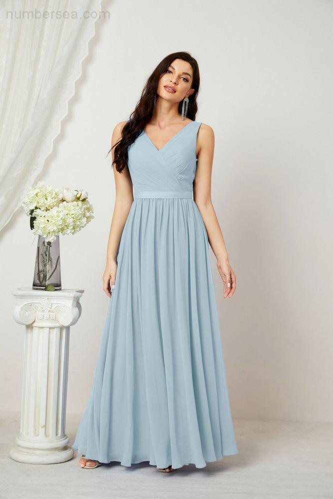 Abiti lunghi da damigella in chiffon da donna, linea a, senza maniche, abito formale da ballo per serata, abiti per festa di ritorno a casa 2808