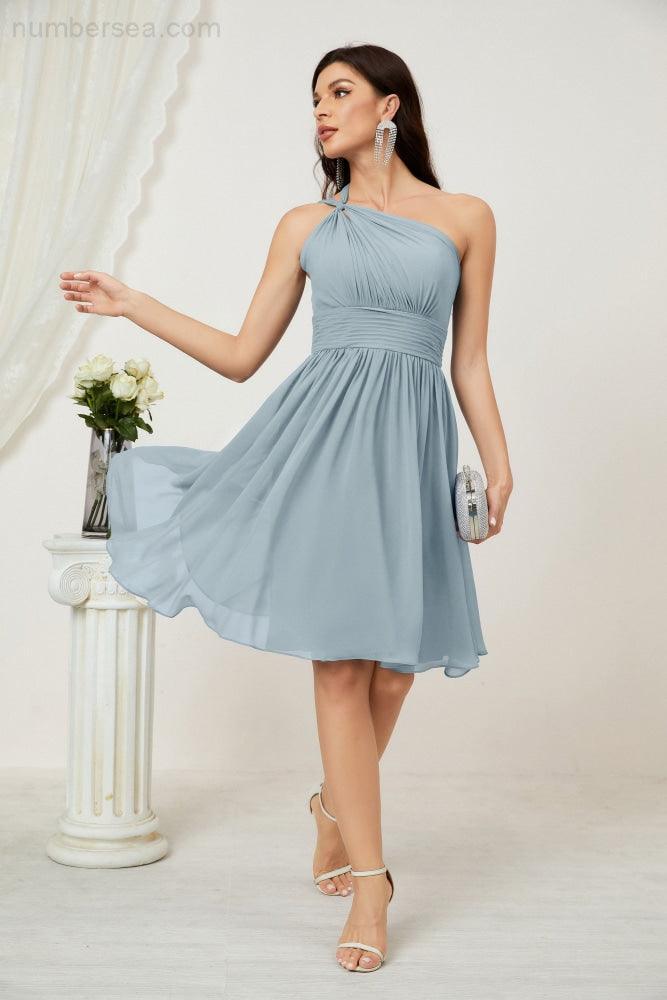 Women Chiffon Short One Shoulder Bridesmaid Dress Formal Dresses for Party Homecoming  2804