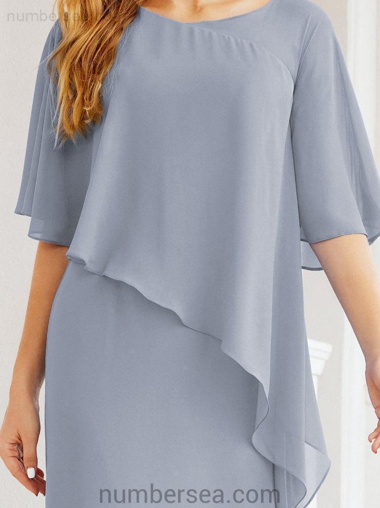 Numbersea Festliches Abendkleid Lang Mutter der Braut Kleid mit Rüschencape 28026