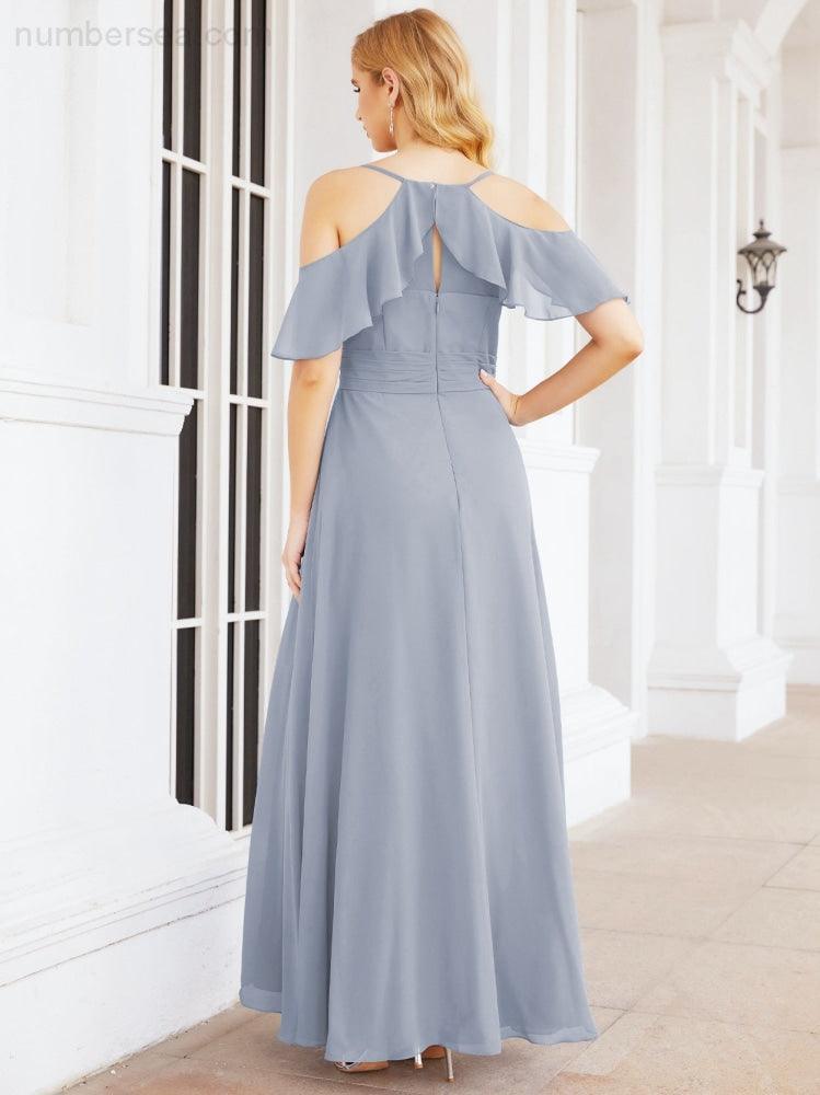 Cold Shoulder Long Bridesmaid Dresses Side Slit Formal Prom Gowns Party Wedding 28070