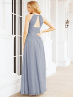 Sleeveless Bridesmaid Dresses Long Prom Gown Zipper with Keyhole Back 28056