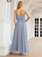 Numbersea Vestidos compridos de dama de honor com alças Vestido formal em linha A para jovens 28029