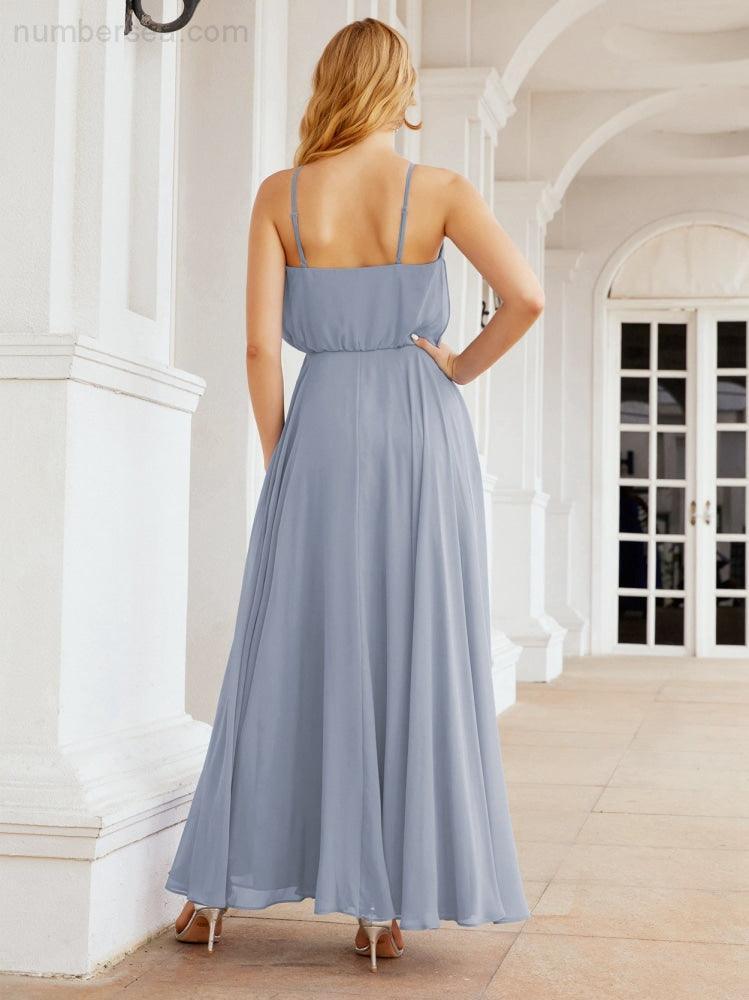 Numbersea Vestidos compridos de dama de honor com alças Vestido formal em linha A para jovens 28029
