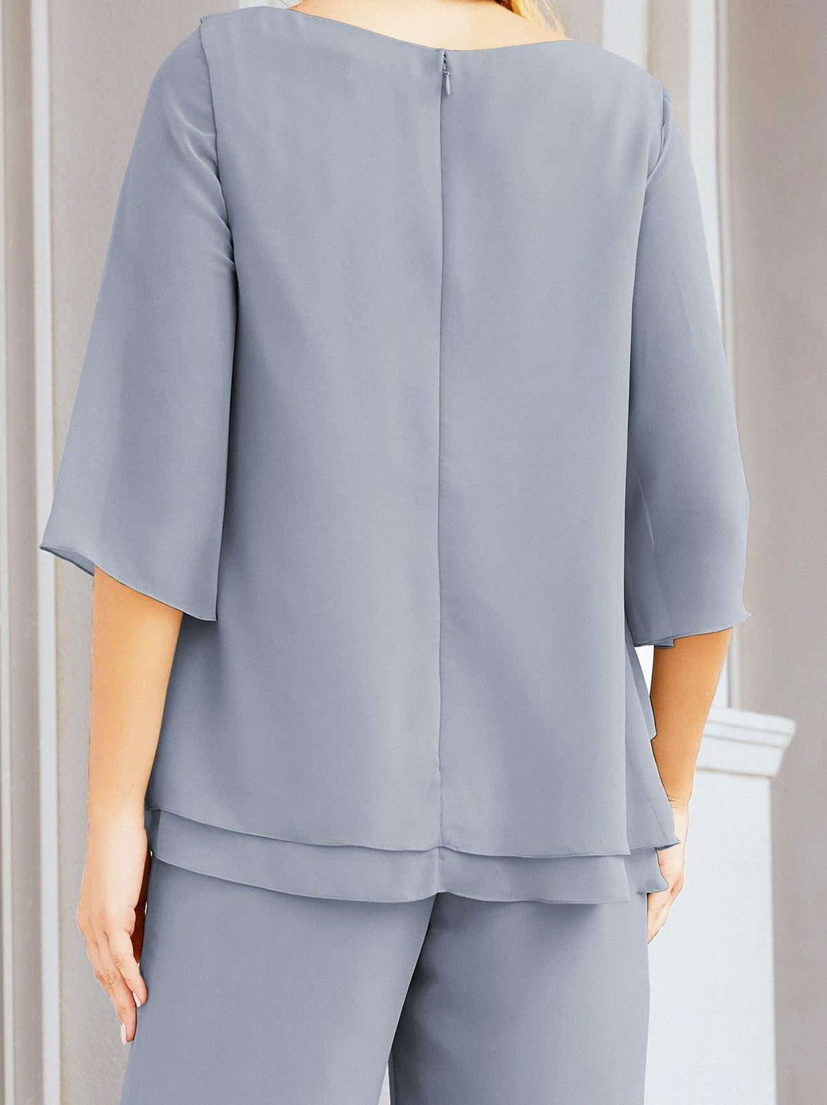 Numbersea Elegantes 2-teiliges Kleid für die Brautmutter Große Größen Hosenanzug mit Rüschenschichten Silberner Hausmantel 28064