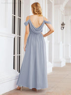 Numbersea Abito da Damigella in Chiffon con Spalle Scoperte, Abito Lungo Formale per Laurea con Schiena a Mantella 28069