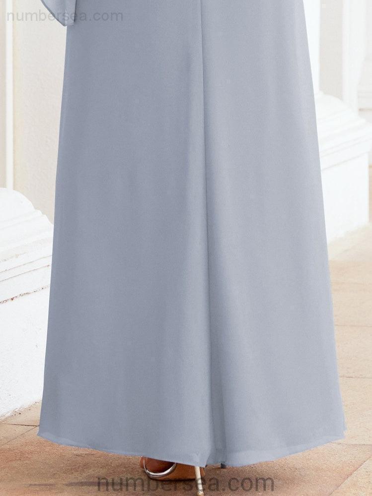 Numbersea Festliches Abendkleid Lang Mutter der Braut Kleid mit Rüschencape 28026