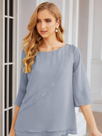 Numbersea Elegantes 2-teiliges Kleid für die Brautmutter Große Größen Hosenanzug mit Rüschenschichten Silberner Hausmantel 28064
