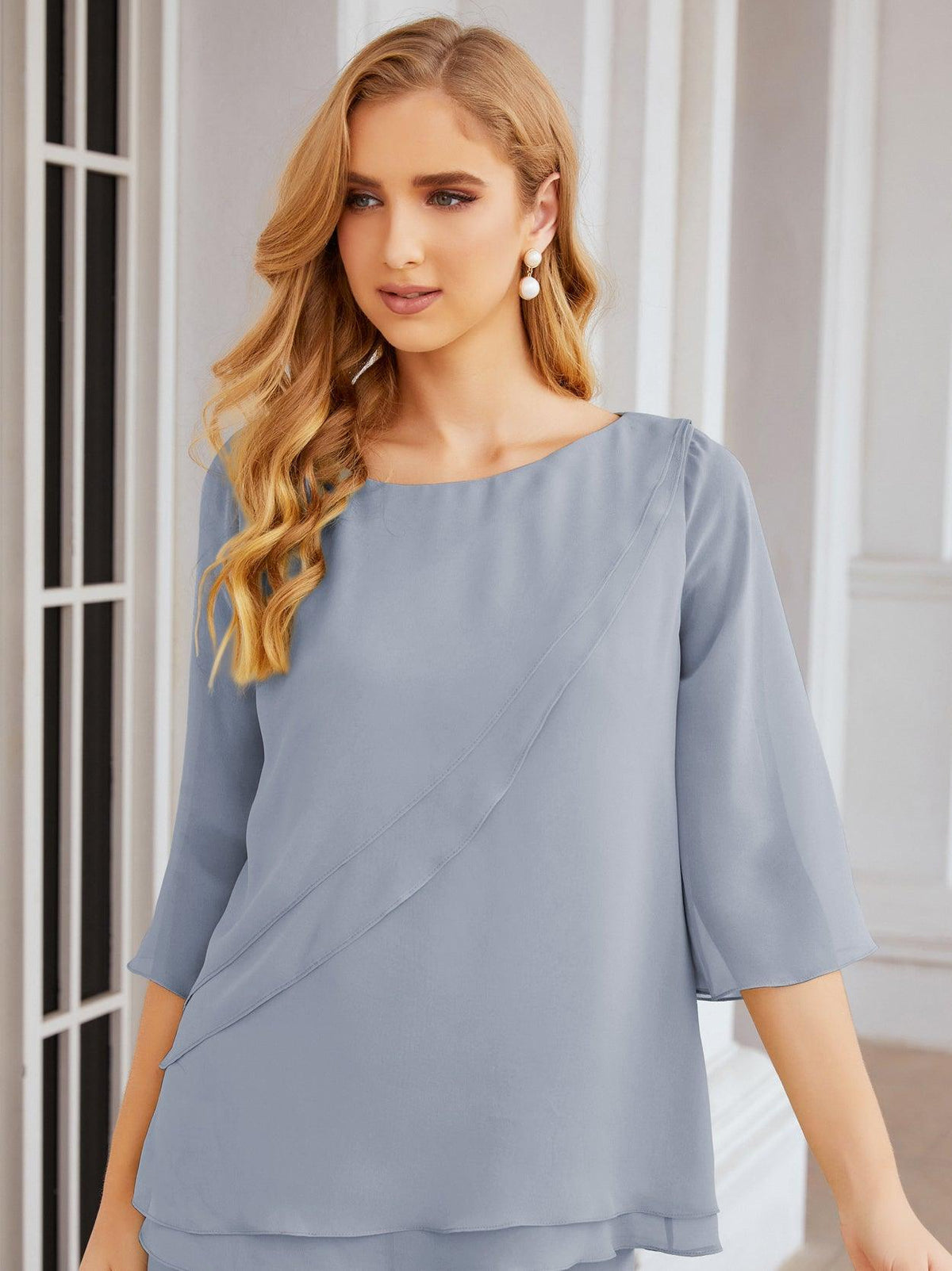 Numbersea Elegantes 2-teiliges Kleid für die Brautmutter Große Größen Hosenanzug mit Rüschenschichten Silberner Hausmantel 28064
