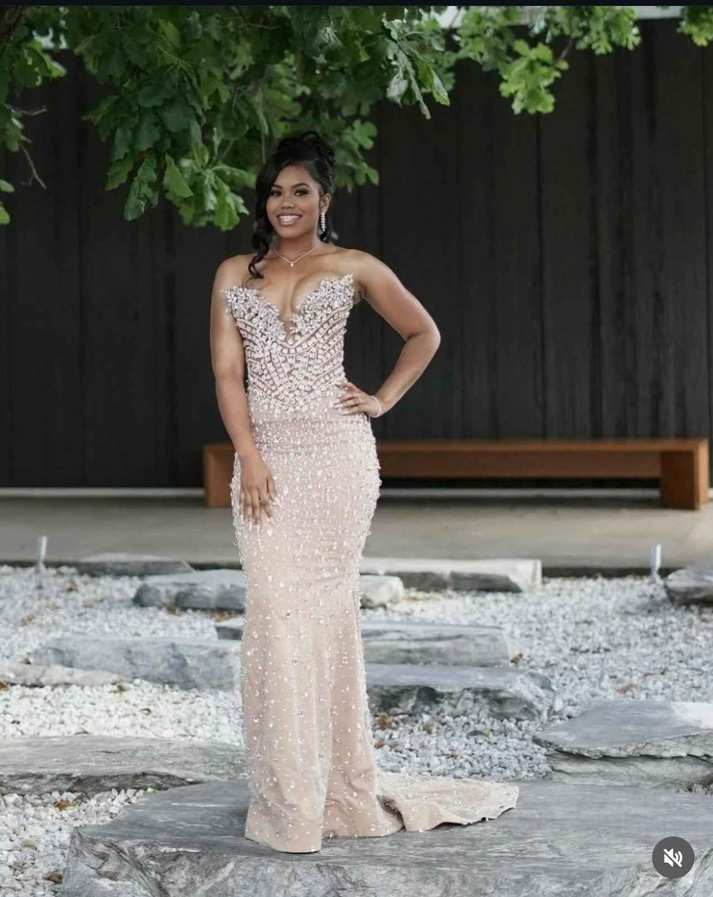 Champagne Beaded Mermaid Prom Dress With Crystal Embellishments Floral Appliques