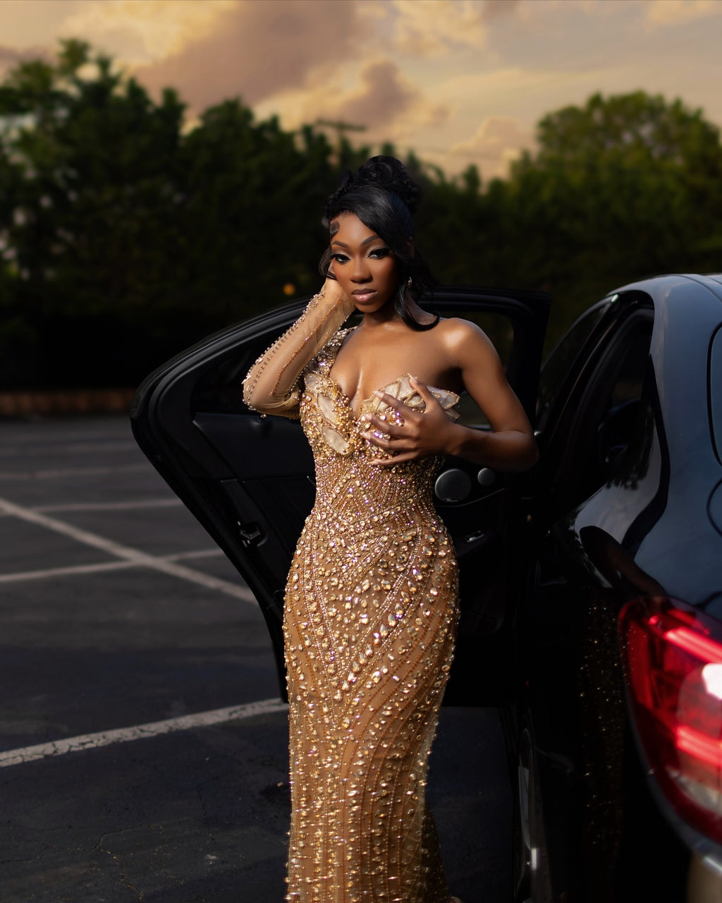 2026 Golden Hour Beaded Prom Dress Opulent Nude Gold Sequin Gown One Shoulder