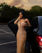 2026 Golden Hour Beaded Prom Dress Opulent Nude Gold Sequin Gown One Shoulder