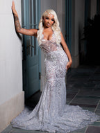 2026 Galactic Mermaid Prom Dress With Illusion Plunging Neckline Cathedral Train