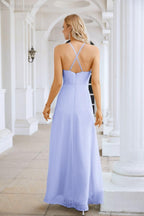 Vestido de Festa Comprido até ao Chão para Damas de Honra, em Chiffon, com Alças Finas, Decote em V e Fenda Frontal, para Baile, Festa e Casamento 28116