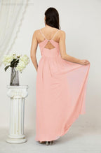 Neck Bridesmaid Dresses Chiffon Long Spaghetti A-line Formal Prom Gown for Wedding Party Evening 2801