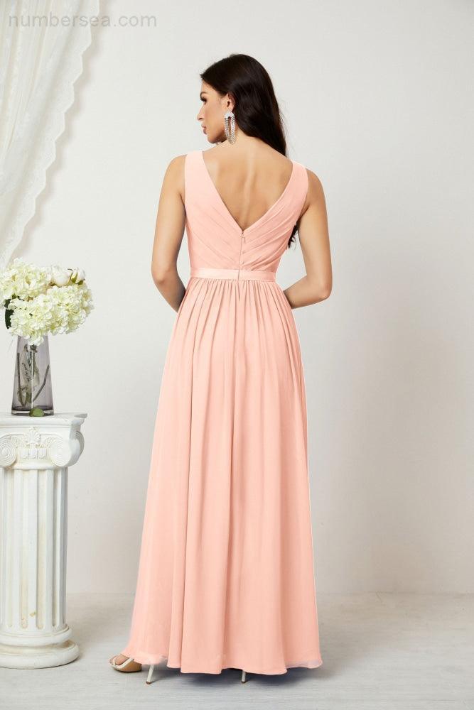Abiti lunghi da damigella in chiffon da donna, linea a, senza maniche, abito formale da ballo per serata, abiti per festa di ritorno a casa 2808