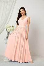 Abiti lunghi da damigella in chiffon da donna, linea a, senza maniche, abito formale da ballo per serata, abiti per festa di ritorno a casa 2808