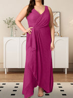 A-Line V-Neck Ruched Metallic Mesh Dress