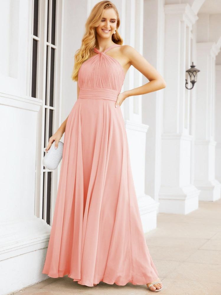Crisscross Halter Bridesmaid Dresses for Party Wedding Evening Prom Maxi Ball Gowns 28053