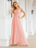 Formelles Ballkleid Elegantes ärmelloses Brautjungfernkleid mit V-Ausschnitt für Hochzeitsfeier 28037