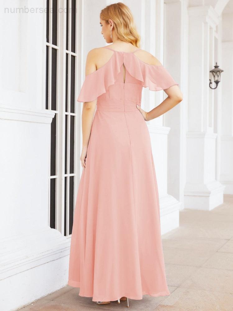Cold Shoulder Long Bridesmaid Dresses Side Slit Formal Prom Gowns Party Wedding 28070