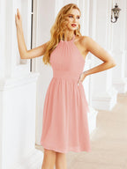 Halter Chiffon Bridesmaid Dresses Short Sleeveless Formal Party Dress Open Back 28023