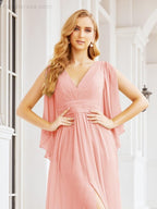 Bridesmaid Dresses with Split for Wedding Party Flutter Sleeves 28045