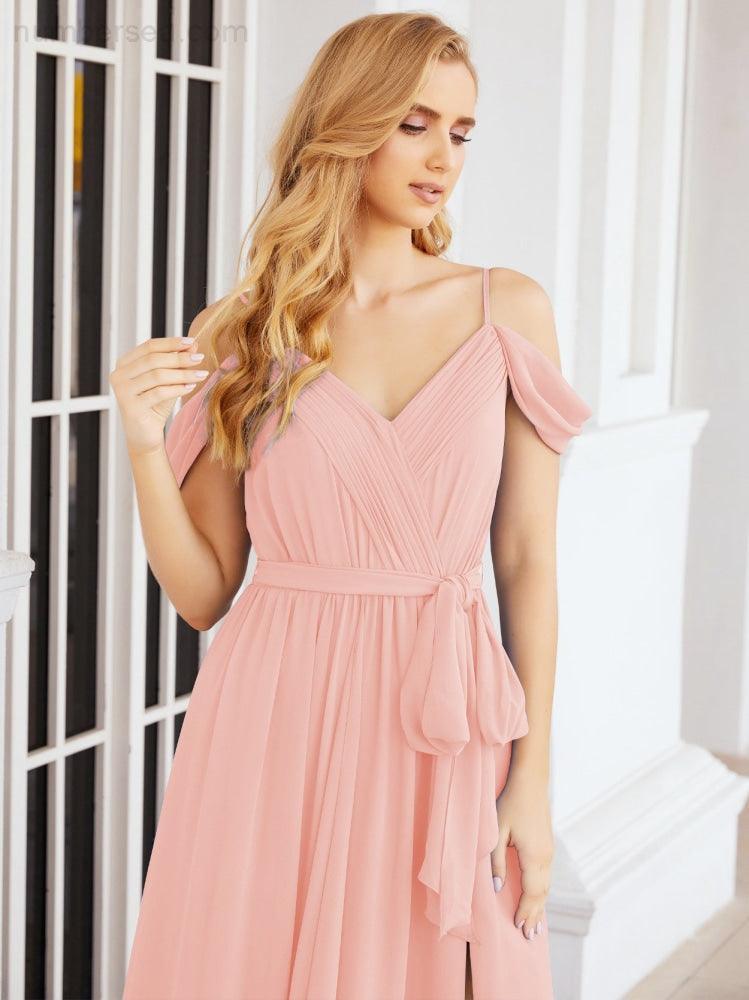 Numbersea Abito da Damigella in Chiffon con Spalle Scoperte, Abito Lungo Formale per Laurea con Schiena a Mantella 28069