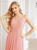 Spaghetti Strap Bridesmaid Dresses V-Neck Long A-Line Formal Prom Gowns 28063
