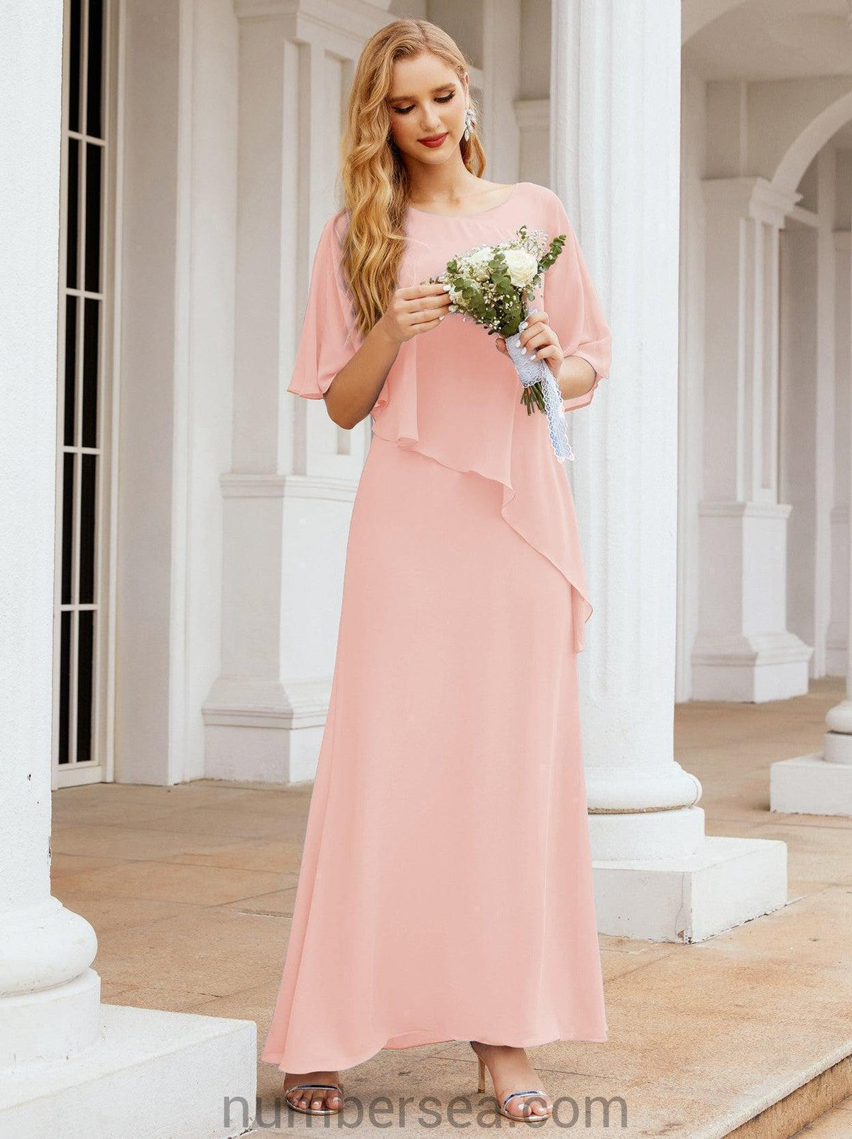 Numbersea Festliches Abendkleid Lang Mutter der Braut Kleid mit Rüschencape 28026