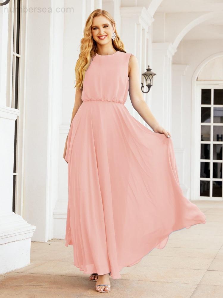 Sleeveless Long Bridesmaid Dress A line Formal Evening Prom Gown 28025