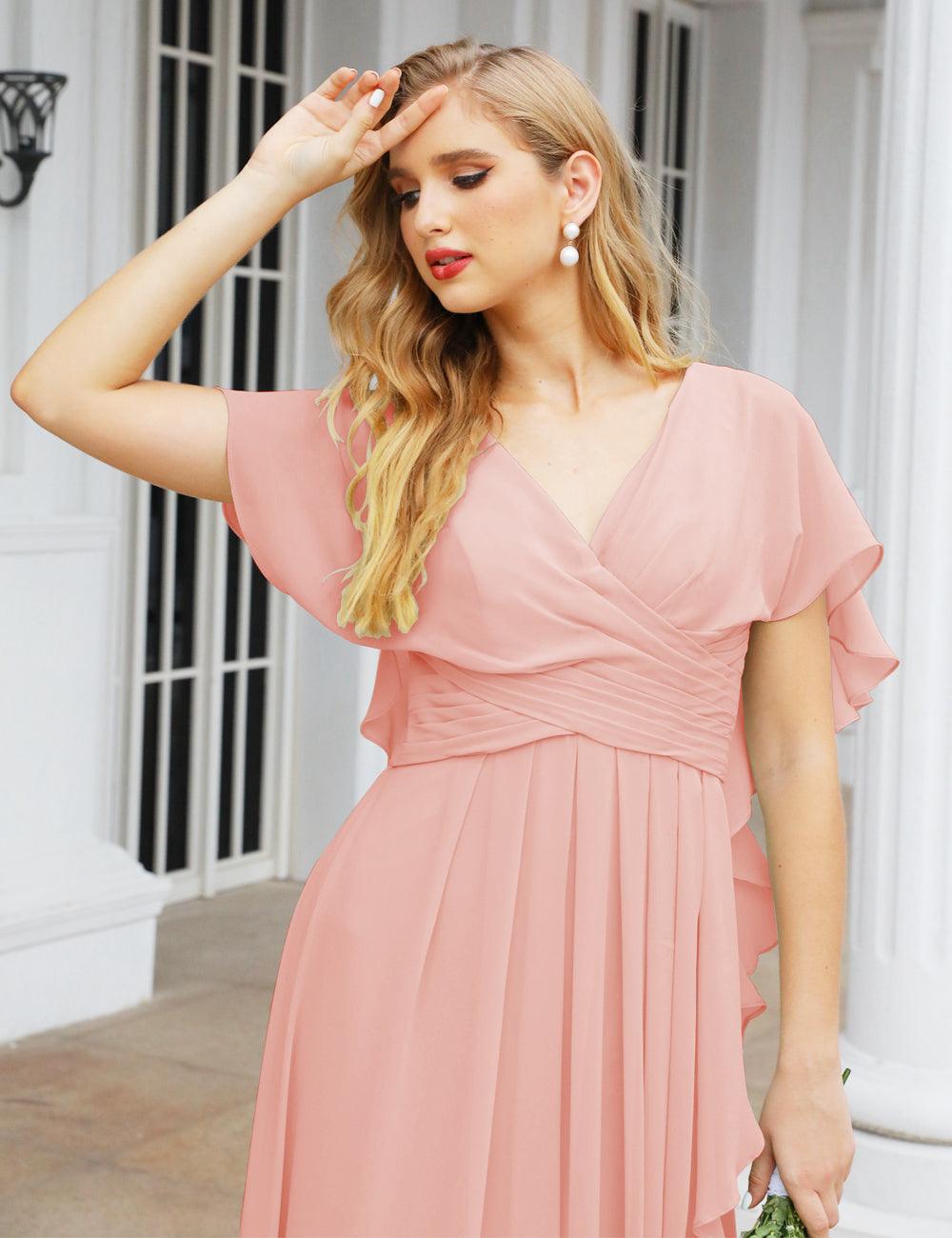 Chiffon Bridesmaid Dresses Long Formal Evening Prom Mother of The Bride Dress with Flutter Sleeve SEA28040