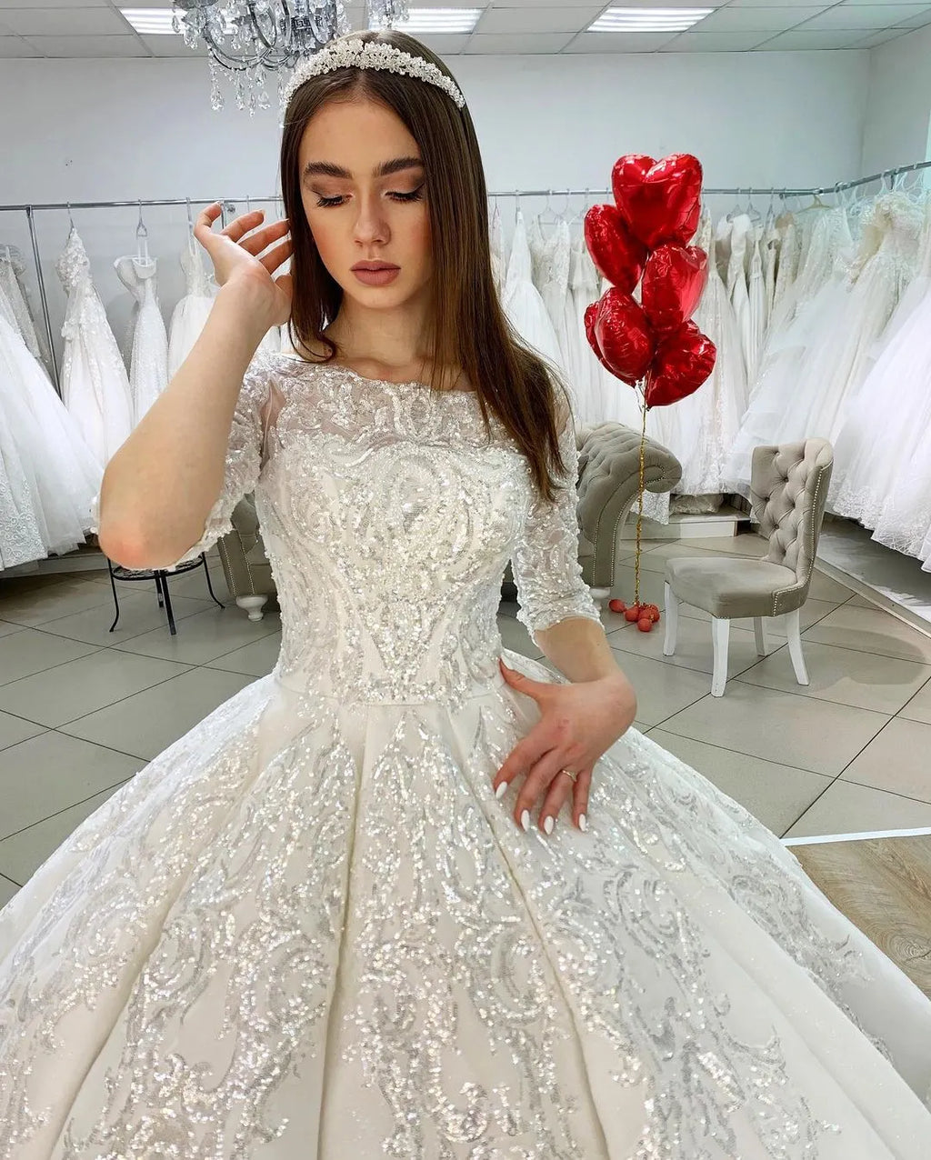 Elegant Satin Floor Length Wedding Dress With Bateau Neckline And Lace Appliques