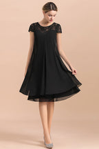 BMbridal Chic Black Cap Sleeve Mother of Bride Dress Chiffon Short Wedding Party Gowns