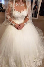 Glamorous Sweetheart Tulle A Line Long Wedding Dress With Sleeves