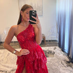 Etui-Linie One-Shoulder-Träger Stufenspitze Langes Ballkleid