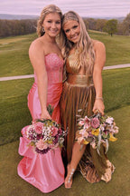 Navy Mermaid Sweetheart Long Corset Prom Dress with Slit