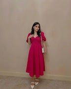 Vestido de noche sencillo en línea A con mangas cortas, vestido de fiesta estilo retro Y5505