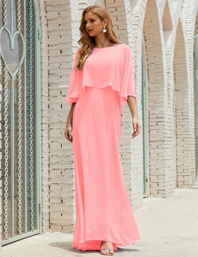 Bridesmaid Dress Women Long Sleeve V-Neck Chiffon Formal Wedding Party Dress 28018