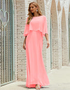 Bridesmaid Dress Women Long Sleeve V-Neck Chiffon Formal Wedding Party Dress 28018