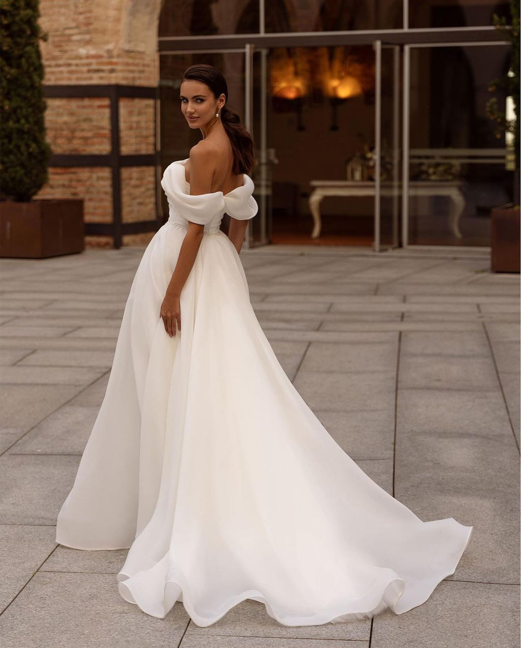 White Strapless Off The Shoulder A Line Wedding Dress