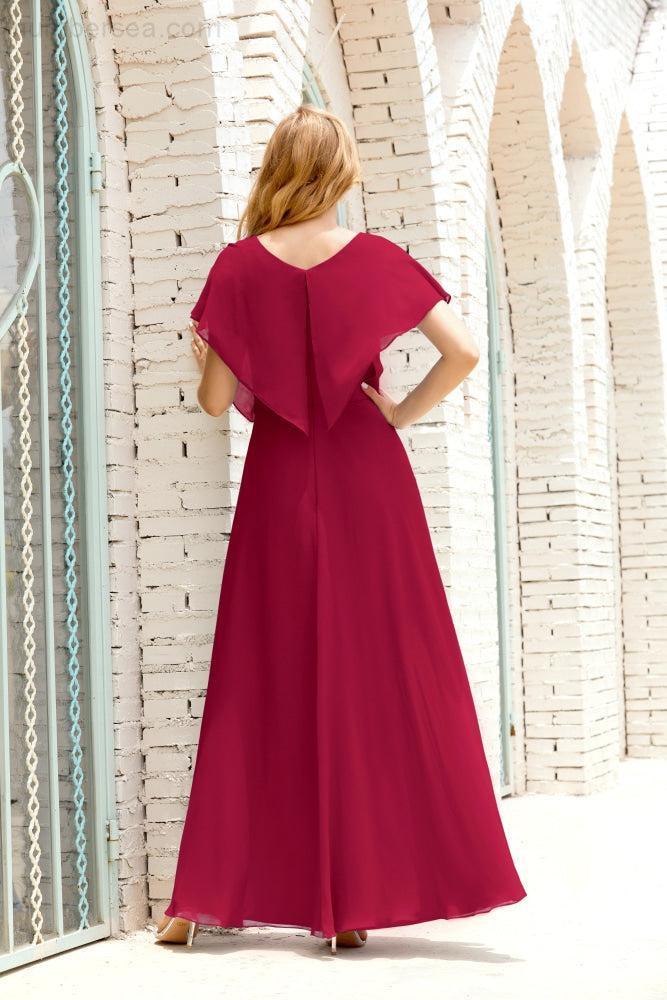 Mother of The Bride Dresses Plus Size V-Neck Floor Length Formal Prom Dress for Wedding Guest 28020